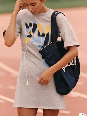 Anthropologie Daily Practice Gray Short-Sleeve Mini T-Shirt Dress